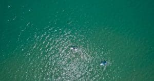 Aerial view of kayaks on the Gippsland lakes